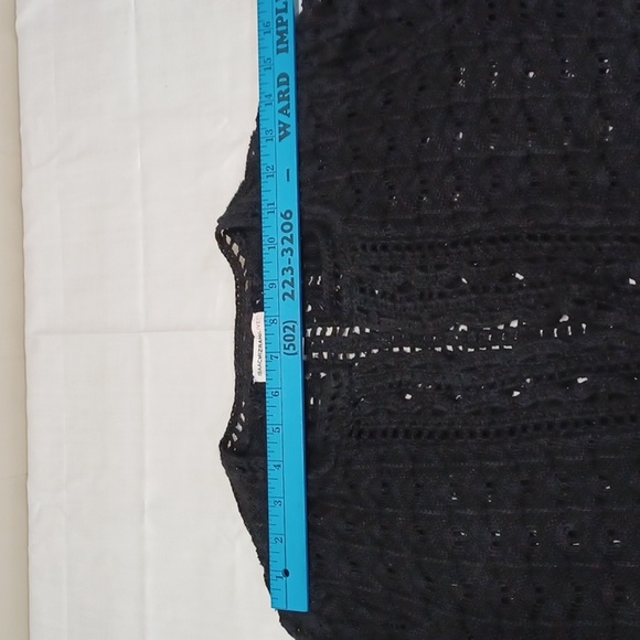 Isaac Mizrahi‎ Live Crochet Open Front Cardigan Black Sweater Size L - Picture 7 of 10